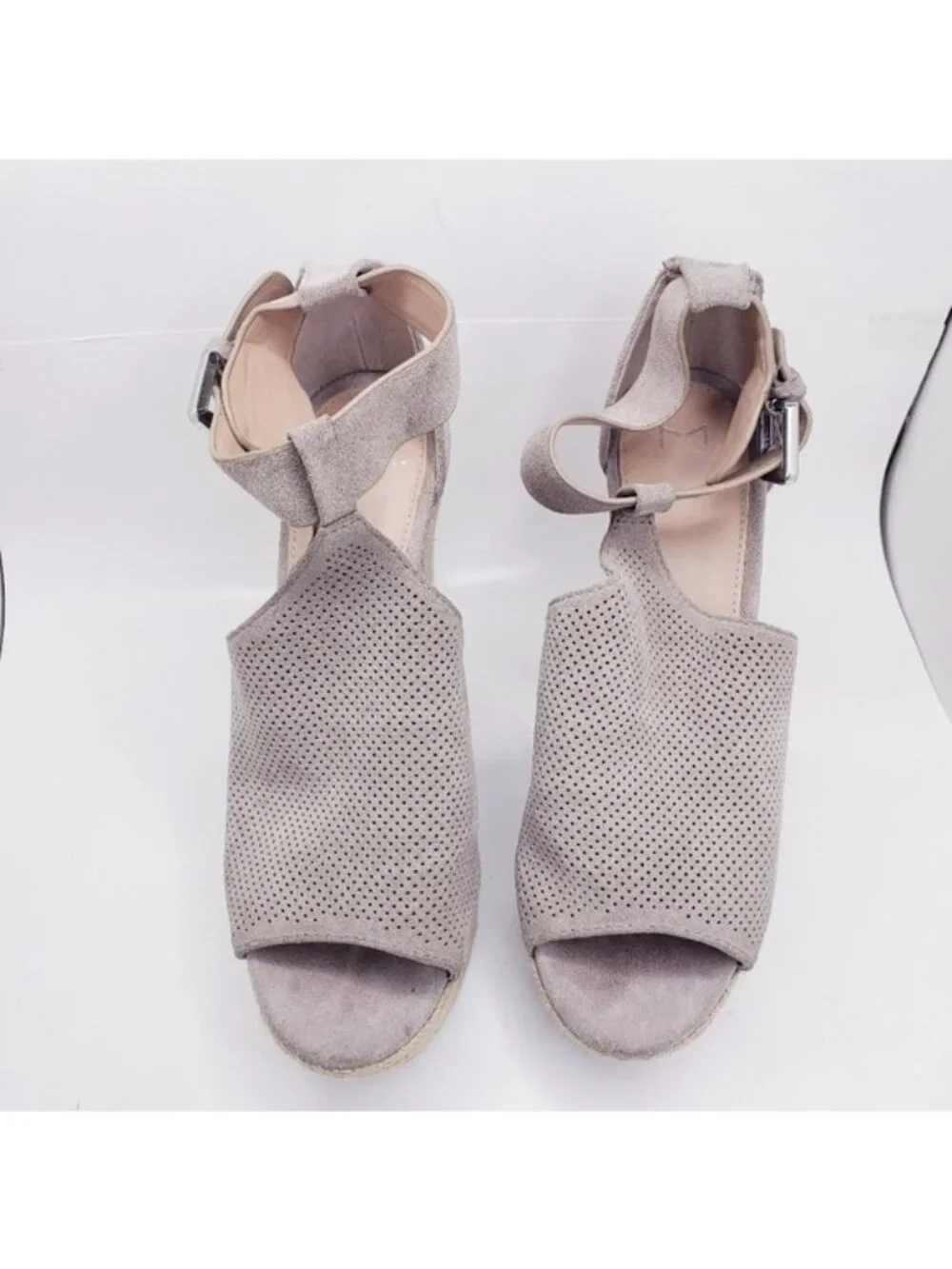 Marc Fisher Alison Taupe Suede Leather Espadrille Wedge Sandals Women's Size 9